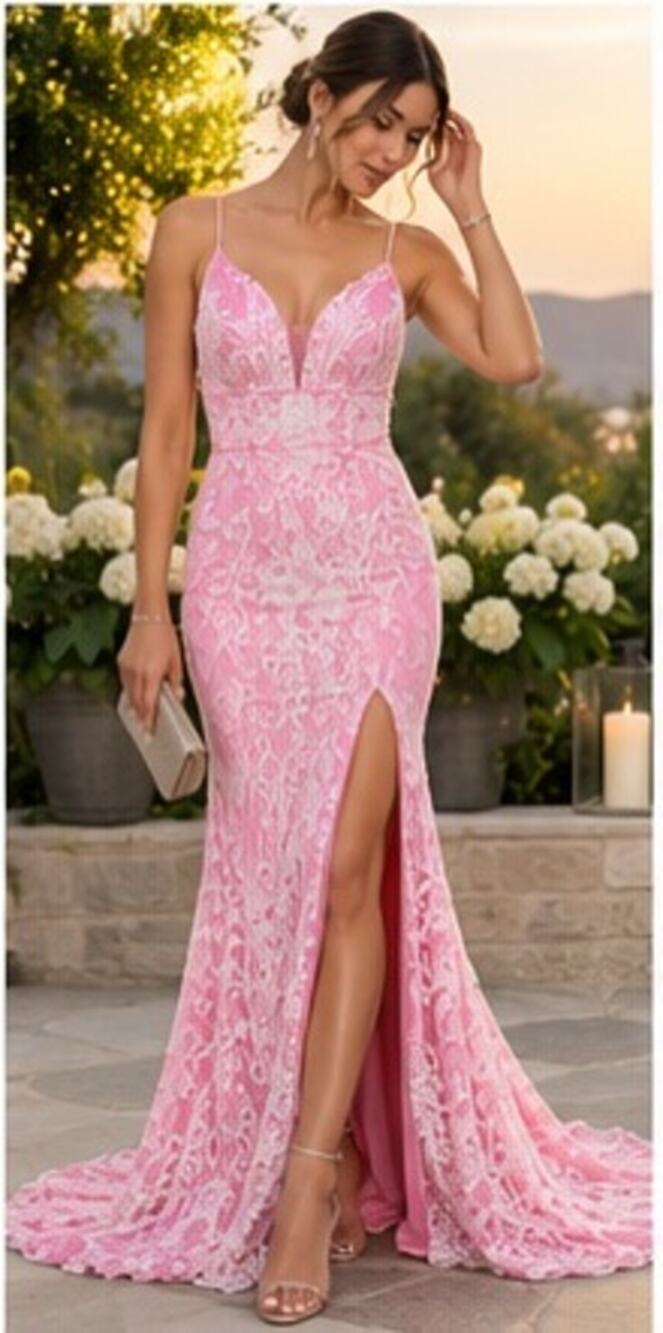 Glow by Colors G1076 Pink Embroidered Lace Formal Gown size 0